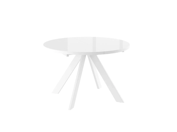 Стол RONDO-120, круглый раздвижной со стеклом 120(160), БЕЛЫЙ ОПТИВАЙТ/БЕЛЫЙ